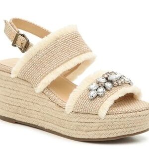 Crown Vintage Tan Wedge Sandals with Crystal Accents
